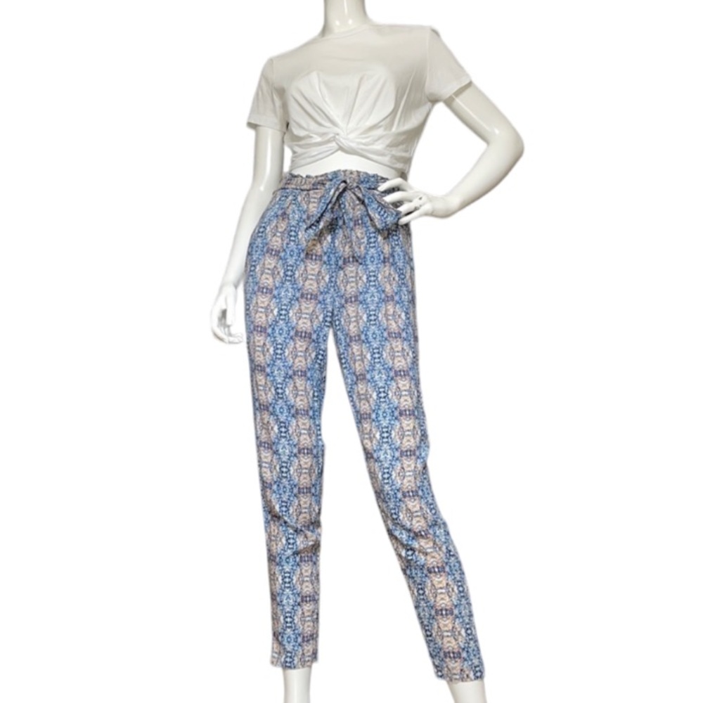 Print Paperbag Style Ankle Length Pants Small